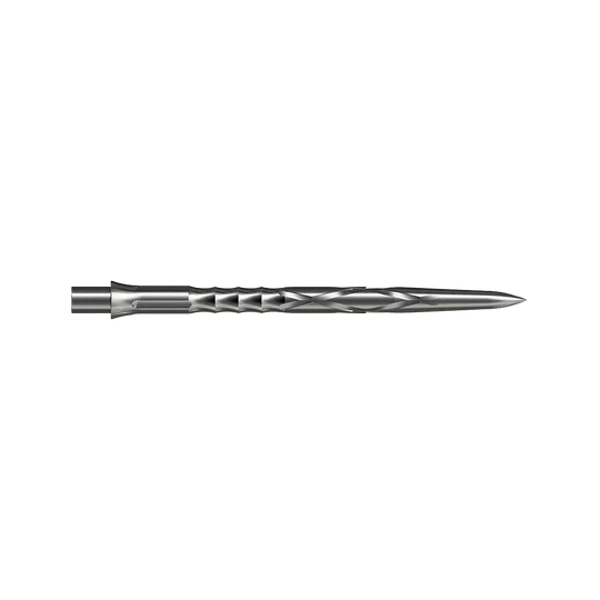 Gezeigt wird eine silberne Steeldartspitze Caliburn Evo System HAN G2 in 36 mm Länge. Die Spitze ist für Steeldarts gedacht.