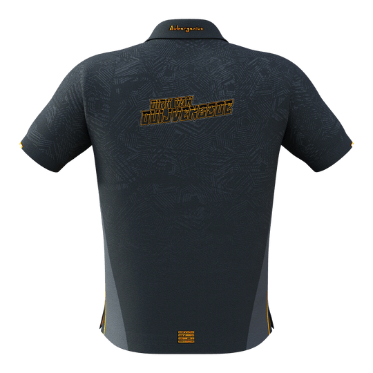 Zápasové triko Bulls NL Dirk Van Duijvenbode 2025 Das Bild zeigt das Bulls NL Dirk Van Duijvenbode Matchshirt 2025 von hinten. Auf dem Rücken steht der Name "Dirk Van Duijvenbode" in gelber Schrift.