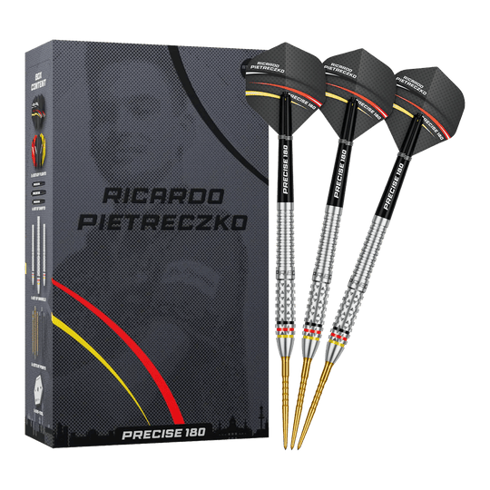 Přesné ocelové šipky Ricardo Pietreczko GEN1 180 Vollansicht der Precise 180 Ricardo Pietreczko GEN1 Steeldarts. Diese Darts sind für Präzision und Kontrolle entwickelt.