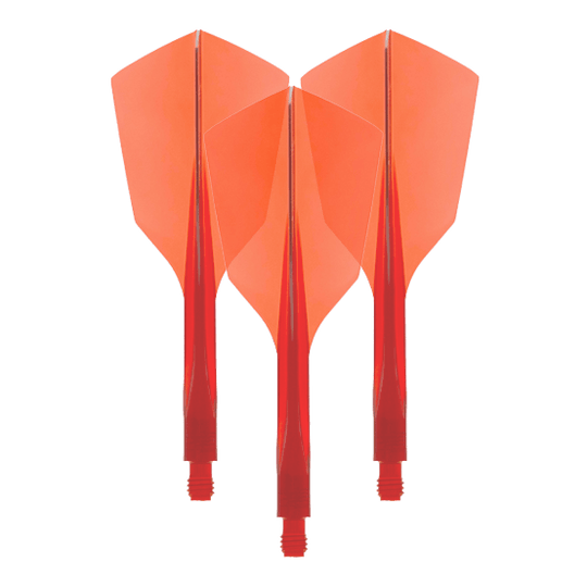 Letový systém Condor Ax 120, čirý červený - úzký Das Bild zeigt drei rote Dartflights aus Kunststoff mit schmaler Form. Es handelt sich um das Produkt "Condor Axe 120 Flight-System Clear Red - Narrow".