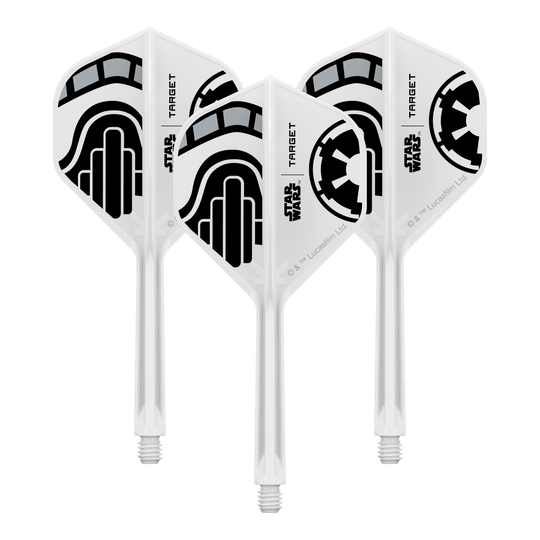 Standardní letky Target Star Wars K-Flex Stormtrooper No2 Das Bild zeigt ein Set von Dart-Flights der Star Wars KFlex Stormtrooper No2 Standard Serie. Diese Version ist medium und hat eine Länge von 33 mm.
