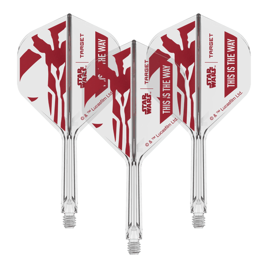 Target Star Wars K-Flex Set Mandalorian No2 Standard Flights Gezeigt wird das Produkt mit dem Dateinamen 410621_Target_StarWars_K-Flex_ThisIsTheWay_No2_Standard_Flights_26mm_2b. Das Motiv scheint an den Star Wars Spruch 'This is the Way' angelehnt zu sein.