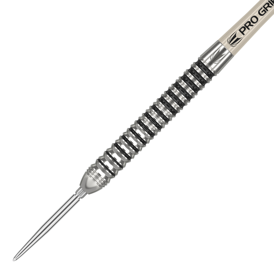Ocelové šipky Target EXO SP01 Swiss Point Das Bild zeigt einen Target EXO SP01 Swiss Point Steeldart. Der Dart hat ein silbernes, geriffeltes Barrel und eine spitze Stahlspitze.