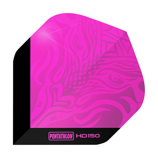 Pentathlon HD150 metalicky růžové standardní letky Das Bild zeigt den Pentathlon HD150 Metallic Pink Standard Flight. Er ist in einem auffälligen Metallic-Pink gehalten und hat ein modernes Muster.
