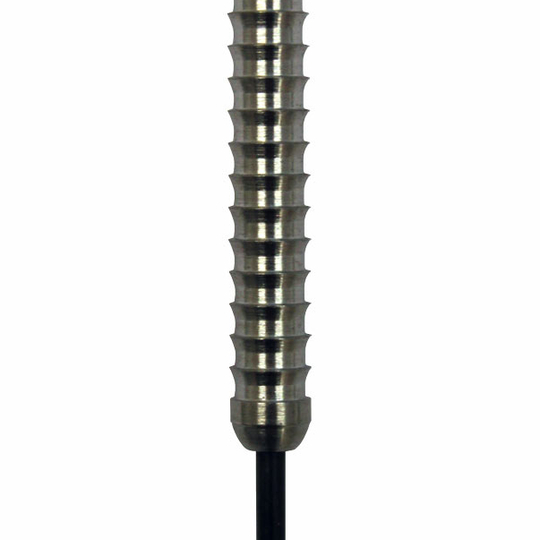 mcusst Das Bild zeigt ein Ultra Shark Steel Barrel, das für Dartpfeile verwendet wird. Das Barrel besteht aus silberfarbenem Metall mit einer geriffelten Oberfläche für besseren Halt.