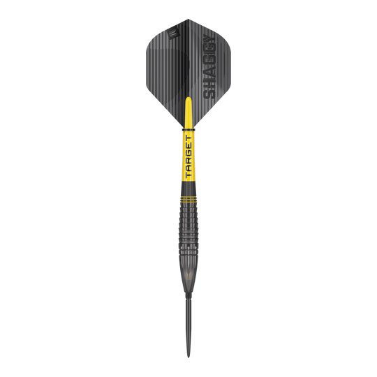 Šipky Target Scott Williams Shaggy Black Swiss Point Steel Dies ist ein Target Scott Williams Shaggy Black Swiss Point Steeldart. Der Dart hat ein schwarzes Design mit gelben Akzenten und der Aufschrift "SHAGGY" auf dem Flight.