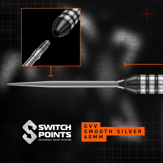 Ocelové šipky Winmau Gian Van Veen TS Switch Point Zu sehen ist Winmau Gian Van Veen TS Switch Point Steeldarts. Die Darts liegen nebeneinander auf einer hellen Fläche.