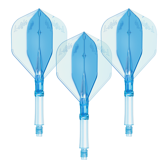 Letky L-Style L-Sytem – Clear Blue Das Bild zeigt ein Set L-Style L-System Flights in klarblau, mittlere Größe 260. Es handelt sich um Zubehör für Dartpfeile.