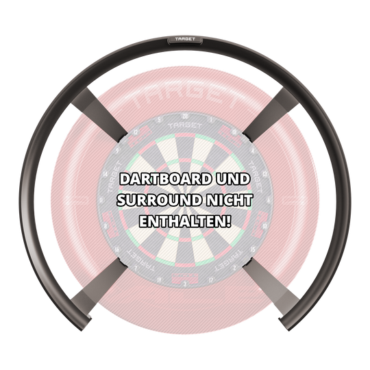 Systém automatického bodování Target OMNI Das Bild zeigt das Produkt "Target OMNI Auto-Scoring-System" vor einem Dartboard. In der Mitte steht der Hinweis: "DARTBOARD UND SURROUND NICHT ENTHALTEN!"