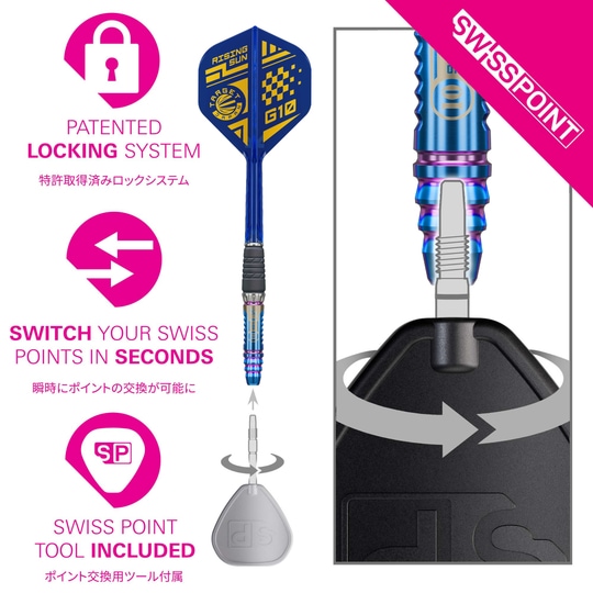 Šipky Target Japan Rising Sun GEN10 Swiss Point Steeldarts Hier wird das Produkt Target Japan Rising Sun GEN10 Swiss Point Steeldarts dargestellt. Diese Darts bieten ein modernes Design und professionelle Qualität.