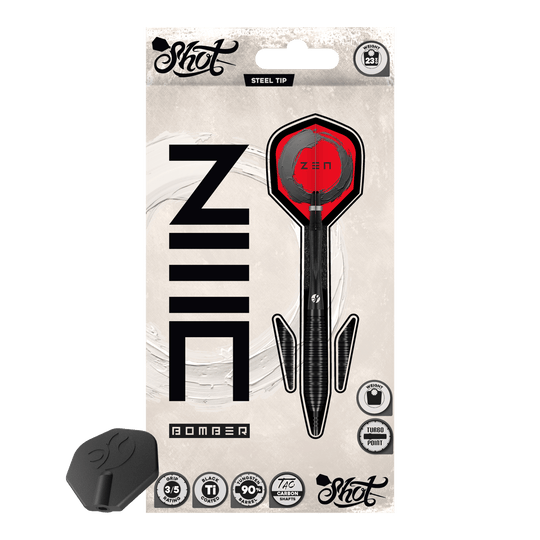 Ocelové šipky Shot ZEN Bomber Turbo Point Abgebildet ist das Produkt Shot ZEN Bomber Turbo Point Steeldarts. Dieser Dartpfeil wird für das Steeldartspiel verwendet.