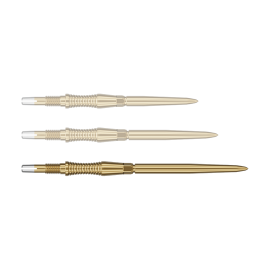 Špičky na šipky Target Swiss Point Signature RST - zlaté Das Bild zeigt eine Target Swiss Point Dartspitze Signature RST in Gold, 42mm. Diese Dartspitze ist länglich und für professionelle Anwendungen konzipiert.