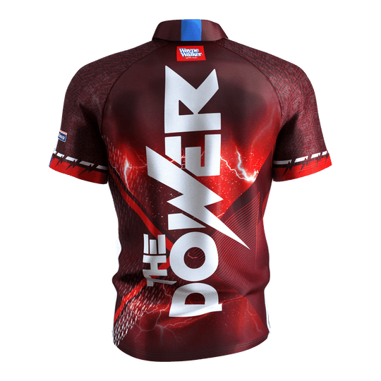 Tričko Target Coolplay Phil Taylor 2025 s motivem šipky Das Bild zeigt das "Target Coolplay Phil Taylor 2025 Dartshirt" von hinten. Auf dem Rücken steht in großen weißen Buchstaben "THE POWER".