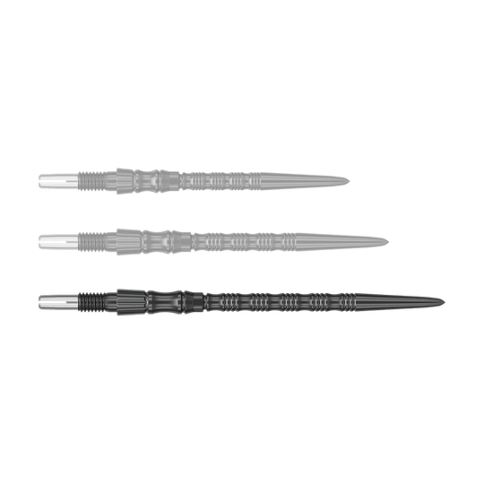 Špičky na šipky Target Signature Swiss Point TRB Steel - černé Ein schwarzer Dartspitzenaufsatz ist abgebildet. Die Dartspitze ist 42 mm lang und gehört zur SwissPoint Signature TRB Serie.