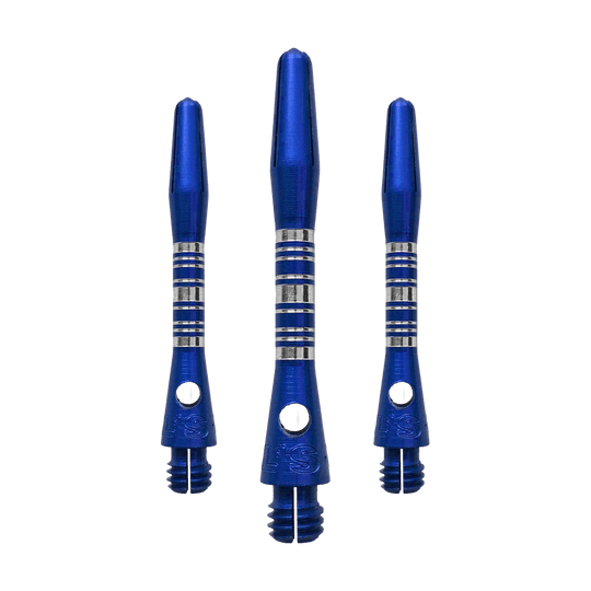 Hliníkové shafty Bulls NL Supra - modré - 34 mm Das Bild zeigt ein Set Bulls NL Supra Aluminium Shafts in Blau mit 34 mm Länge. Die Schäfte sind aus Aluminium gefertigt und bieten eine hohe Qualität.
