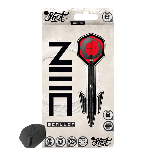 Steeldarts Shot ZEN Scallop Turbo Point - 23g Dieses Bild zeigt die Shot ZEN Scallop Turbo Point Steeldarts - 23g aus einer weiteren Ansicht. Die Darts zeichnen sich durch hochwertige Verarbeitung aus.
