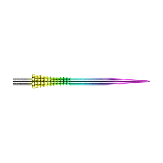 Ocelové hroty na šipky Red Dragon Raptor Gripped Rainbow 30mm Auf dem Bild ist eine Red Dragon Raptor Gripped Rainbow Steeldartspitze mit einer Länge von 38 mm zu sehen. Die Spitze besitzt einen farbigen Regenbogeneffekt und eine geriffelte Grifffläche.