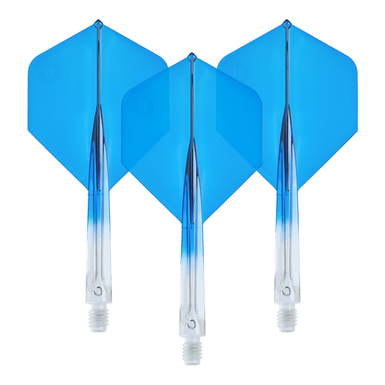 Unicorn Forge Dvoubarevné standardní letky č. 2 - čirá modrá Unicorn Forge Two Tone No2 Standard Flights in Klar Blau, Medium, als Set dargestellt. Sie eignen sich zum Auswechseln für Dartpfeile.
