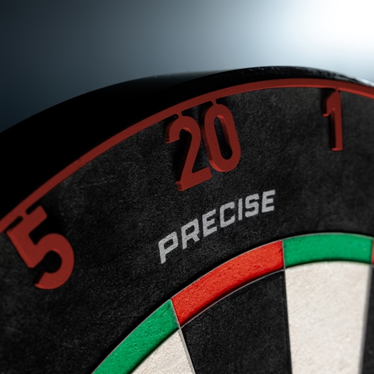 Ocelový terč Precise 180 Endorphine s číslovaným kroužkem - vybledlý červený Das Precise 180 Endorphine Steeldartboard mit Nummernring in Faded Red ist zu sehen. Die Abbildung präsentiert das Produkt in kräftigen Farbtönen.