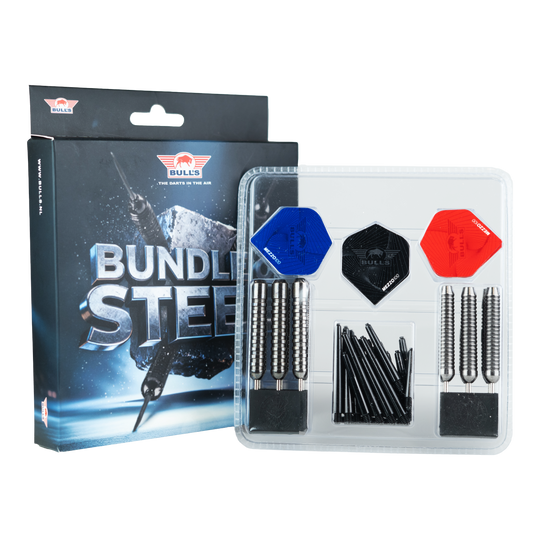 Das Bild zeigt das Produkt Bulls NL Bundle Of Steel - 4 Sets Brass Steeldarts. Es handelt sich um ein Set aus vier Messing-Steeldart-Sets.