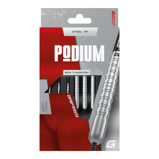GOAT Podium Silver Steeldarts sind auf diesem Bild zu sehen. Die silbernen Steeldarts werden aus nächster Nähe dargestellt.