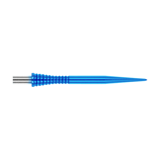 Red Dragon Raptor Gripped Modré ocelové hroty na šipky 30 mm Das Bild zeigt eine blaue Dartspitze mit griffiger Struktur aus Metall. Es handelt sich um das Produkt "Red Dragon Raptor Gripped Blue Steeldartspitzen 30mm".