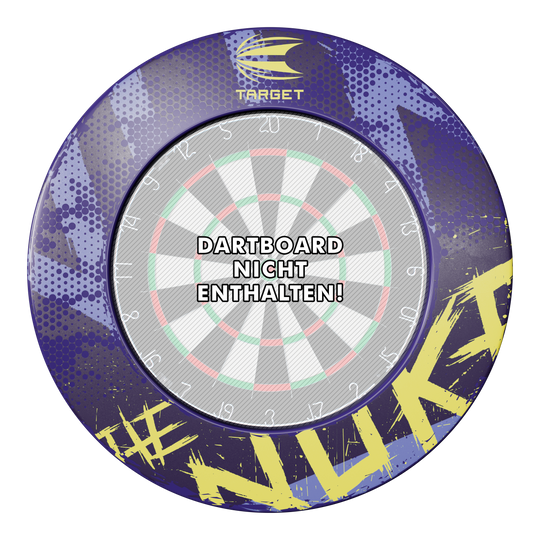 Obvodový terč Target Luke Littler The Nuke Das Bild zeigt das Produkt "Target Luke Littler The Nuke Dartboard Surround" in buntem Design. In der Mitte steht der Hinweis "Dartboard nicht enthalten!"