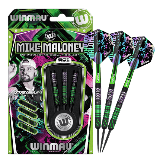 Ocelové šipky Winmau Mike Maloney Das Bild zeigt die Winmau Mike Maloney Steeldarts. Diese Darts sind bekannt für ihre hohe Qualität.