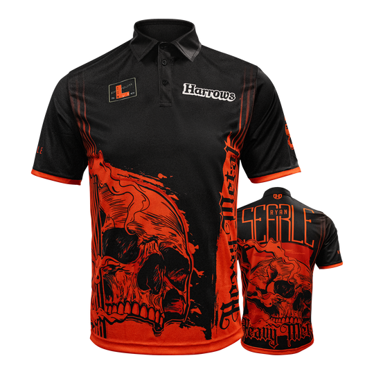 Harrowovo tričko s heavy metalovým hráčem Ryanem Searlem Gezeigt wird das Harrows Ryan Searle Heavy Metal Playershirt. Dieses Produkt ist ein Spielertrikot für Dartfans.
