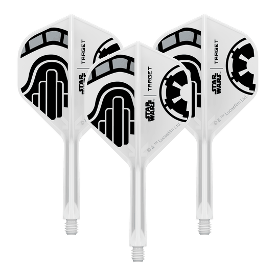 Standardní letky Target Star Wars K-Flex Stormtrooper No2 Abgebildet ist ein Set von Dart-Flights der Star Wars KFlex Stormtrooper No2 Standard Serie. Die Flights sind für den Intermediate-Bereich und haben eine Länge von 26 mm.