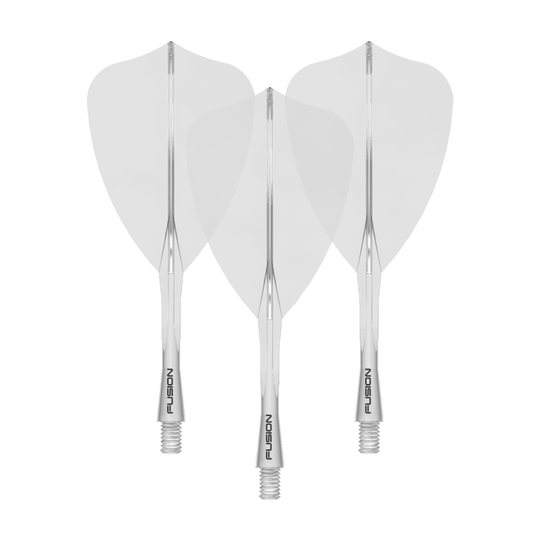 Systém letky Winmau Fusion Arrow Clear Ein Bild zeigt einen Flight Shaft, vermutlich für Darts. Das Produkt wird durch den Dateinamen als 'Winmau Fusion Flight Shaft System Arrow Clear 28mm 1Set' beschrieben.