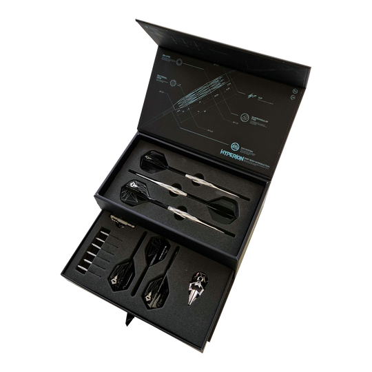 Gezeigt werden die Caliburn Starships Series Hyperion Steeldarts - 22g. Die Darts sind ideal für ambitionierte Spieler.