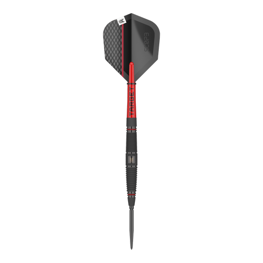 Ocelové šipky Target Scope 04 Swiss Point Dies ist der Target Scope 04 Swiss Point Steeldart. Er hat ein modernes Design mit schwarzen und roten Akzenten.