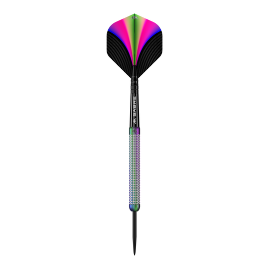 Ocelové šipky Mission Aurora Coral PVD - 23g Das Bild zeigt den Mission Aurora Coral PVD Steeldart mit einem Gewicht von 23g. Der Dartpfeil hat bunte, schillernde Farben und ein modernes Design.