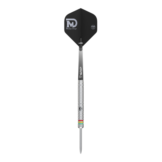 Bulls Martijn Dragt Steel Darts - 24g Dies ist ein Steeldart mit silbernem Schaft und schwarzem Flight, auf dem "Martijn Dragt" steht. Das Produkt heißt "Bulls Martijn Dragt Steeldarts - 24g".