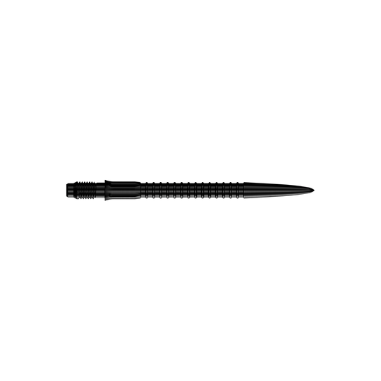 Špičky na šipky Mission R2.5 Rapid Point GV1 - černé Zu sehen sind schwarze Dartspitzen für Darts. Die Spitzen haben eine Länge von 30 mm.