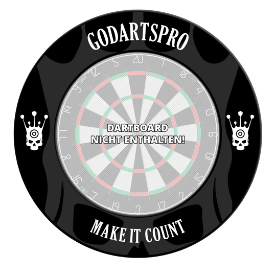 Das Bild zeigt ein schwarzes Dartboard Surround. Es wird das Produkt aus einer anderen Ansicht präsentiert.