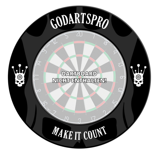 Obložení terče Go Darts Pro Das Bild zeigt ein schwarzes Dartboard Surround. Es wird das Produkt aus einer anderen Ansicht präsentiert.