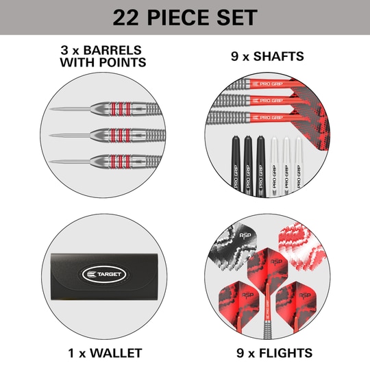 Šipky Target Nathan Aspinall Brass Steel - 22g Gezeigt werden die Target Nathan Aspinall Brass Steeldarts mit einem Gewicht von 22g. Sie sind für Steeldart-Wettbewerbe gedacht.