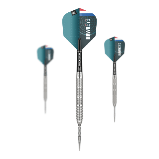 Terč Kevin Doets GEN1 Swiss Point Steeldarts - 23g Target Kevin Doets GEN1 Swiss Point Steeldarts - 23g ist als Set dargestellt. Die feinen Details sind sichtbar.