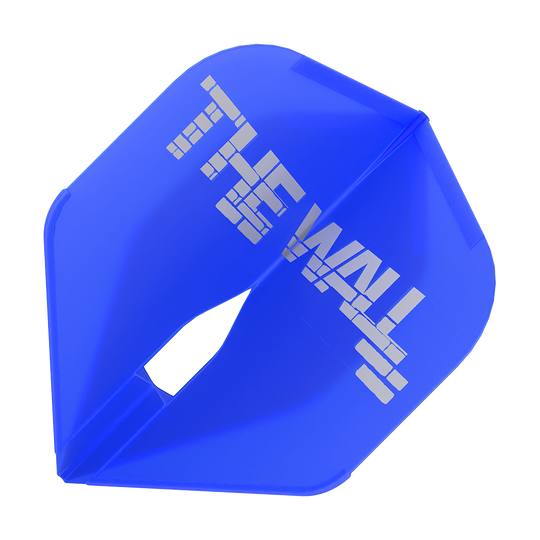 Letky Martin Schindler Blue L-L-Style1PRO Das Bild zeigt ein blaues Dartflight mit der Aufschrift "THE WALL". Es handelt sich um das Modell "L-Style Martin Schindler Blau L1PRO Flights".