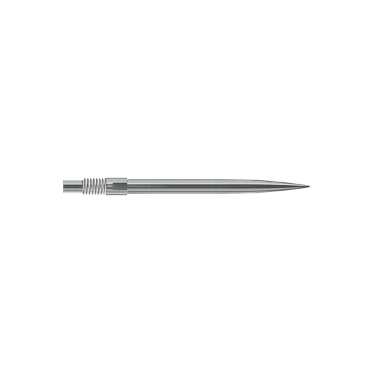 Das Bild zeigt Harrows QuickPoint Dartspitzen in Silber mit einer Länge von 30mm. Es handelt sich um eine Produktabbildung der Dartspitzen.