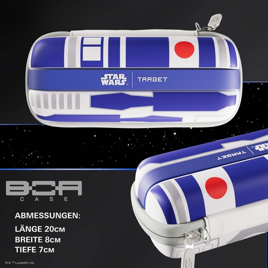 Pouzdro na šipky Target Star Wars Boa – R2D2 Das Bild zeigt das Target Star Wars Boa Dartcase - R2D2. Es handelt sich um ein Dart-Etui mit R2D2-Design.