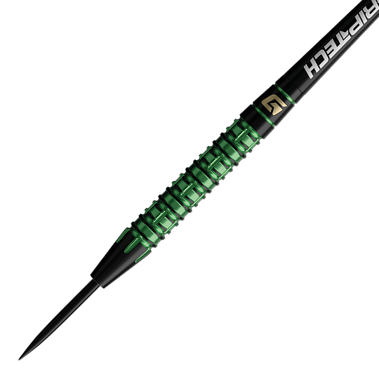 Šipky GOAT Athlete Green Tungsten Steel Zu sehen sind die GOAT Athlete Green Tungsten Steeldarts. Das Foto präsentiert die Darts aus einer anderen Perspektive.