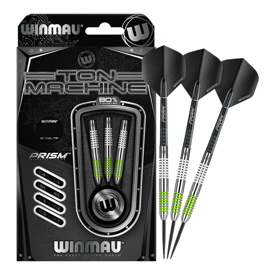 Ocelové šipky Winmau Ton Machine Das Bild zeigt das Set der Winmau Ton Machine Steeldarts in voller Ansicht. Diese Steeldarts sind ideal für Dartliebhaber.
