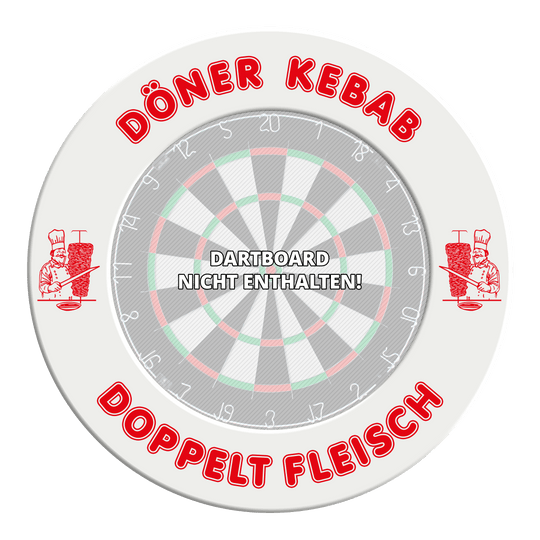 Obložení terče McDart Döner Kebab - s vlastním textem Das Bild zeigt das McDart Dartboard Surround Döner mit personalisierbarem Text. Es handelt sich um einen Schutzring für Dartscheiben.