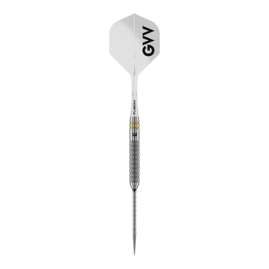 Šipky Winmau Gian Van Veen W-MAX Switch Point ocelové Winmau Gian Van Veen W-MAX Switch Point Steeldarts sind auf weißem Hintergrund abgebildet. Die Darts präsentieren sich im Profil.