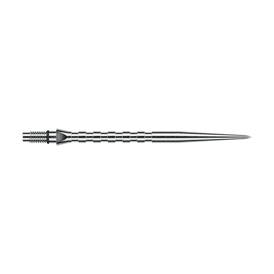 Ocelové hroty na šipky Winmau Switch Point Groove - stříbrný efekt Gezeigt wird eine Winmau Switch Point Groove Steeldartspitze in silberner Ausführung mit 40mm Länge. Die Spitze ist gut zu erkennen und wirkt hochwertig verarbeitet.