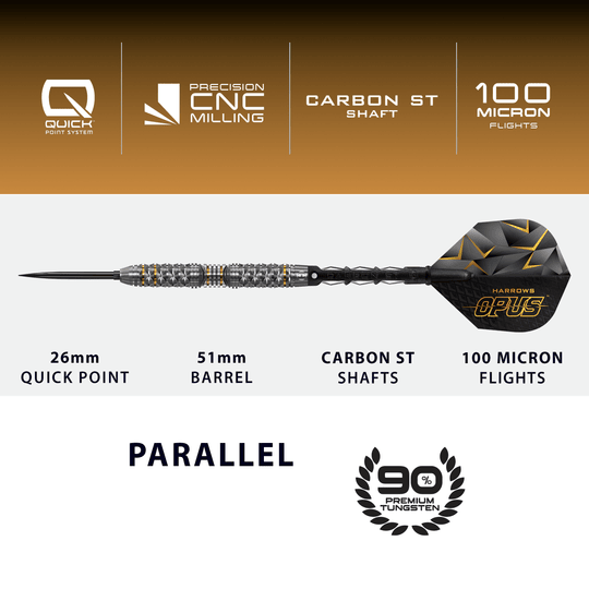 Ocelové šipky Harrow's Opus Quick Point Das Bild präsentiert die Harrows Opus Quick Point Steeldarts - 23g. Sie zeichnen sich durch ihre hochwertige Verarbeitung aus.
