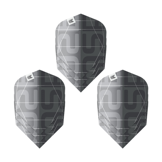 Letky Target Pro Ultra Aspinall X Echo No6 - 3 sady Das Bild zeigt drei Sätze der Target Pro Ultra Aspinall X Echo No6 Flights. Die Flights sind in einem modernen Schwarz-Grau-Design mit geometrischem Muster gehalten.
